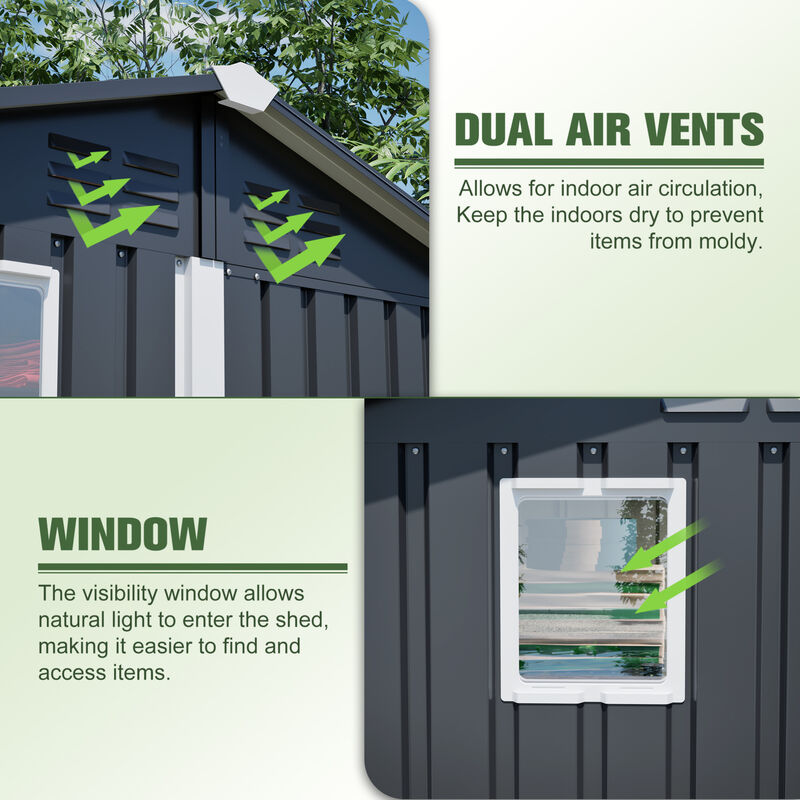 WOW PIONEER Waterproof Weather-Resistant Metal Outdoor Utility Storage Shed with Lockable Door for Backyard Garden Patio Lawn Tool Organization image number 4