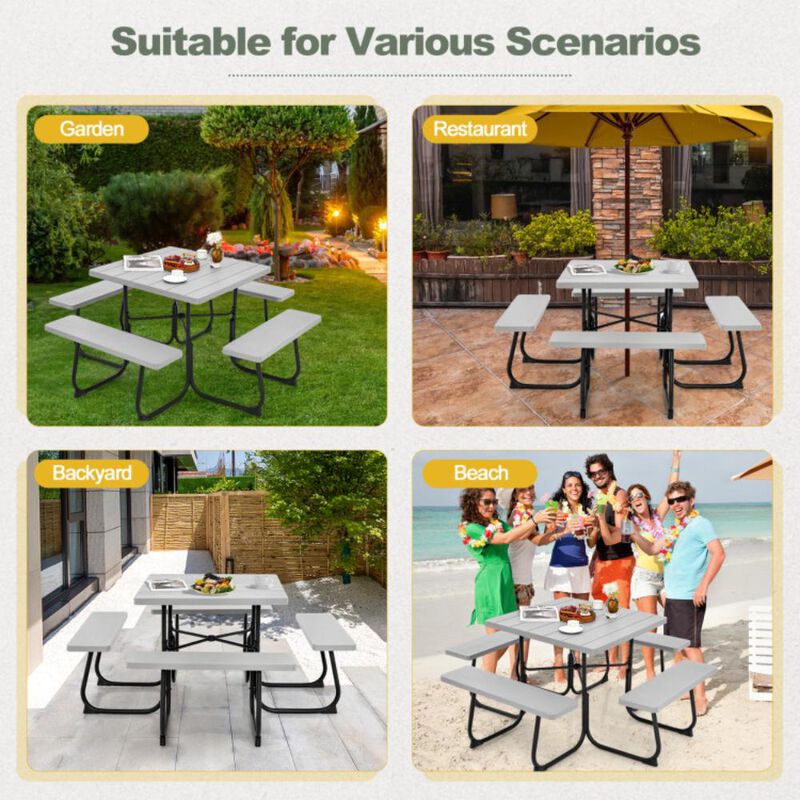 Hivvago Outdoor Picnic Table with 4 Benches and Umbrella Hole