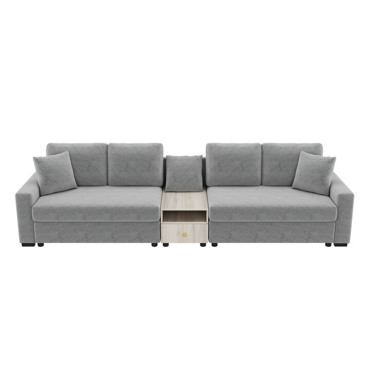 Merax Multi-Functional Chenille Sofa with Storage Armrest & Center Console