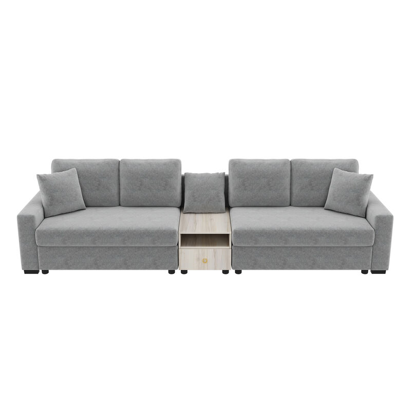 Merax Multi-Functional Chenille Sofa with Storage Armrest & Center Console image number 0