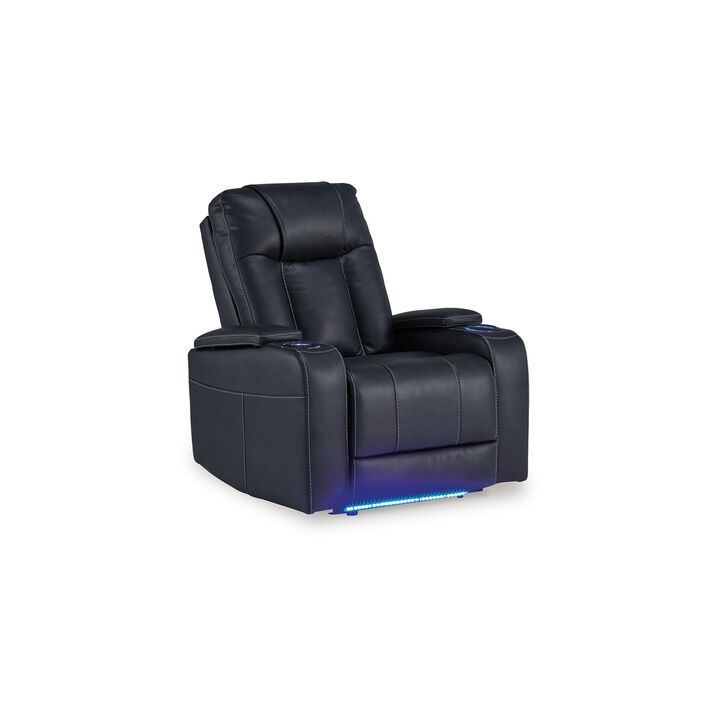 Callum Power Recliner Chair, Adjustable Headrest, Black Faux Leather - Benzara