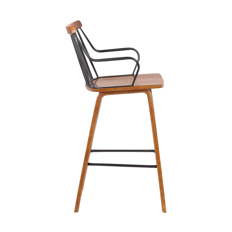 Micah Walnut and Metal Modern  Counter Height Bar Stool
