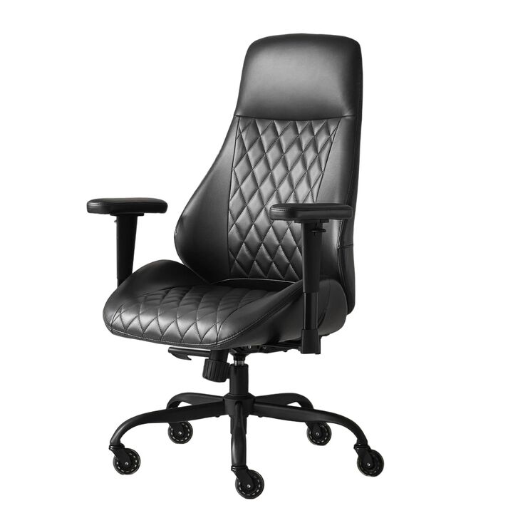 High Back Ergonomic Leather Office Chair with Lumbar Support, Adjustable Armrests, Silent Casters &ndash; Home Executive Desk Chair