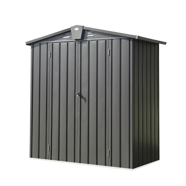 CLIHOME 5.7x3Ft Outdoor Galvanized Steel Storage Shed,Patio Storage Cabinet with Lockable Double Door