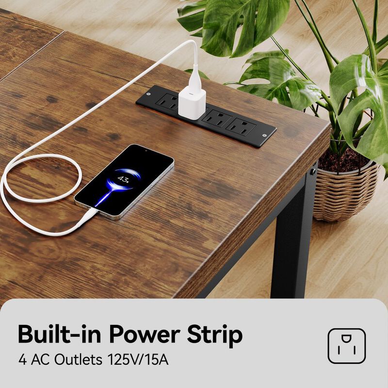 55" Computer Desk with Power Outlets, 1.2" Thick Desktop, Metal Frame, Home Office & Gaming Desk image number 8