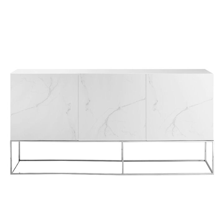 Casabianca Home Vizzione Buffet In White Marbled Porcelain With Storage
