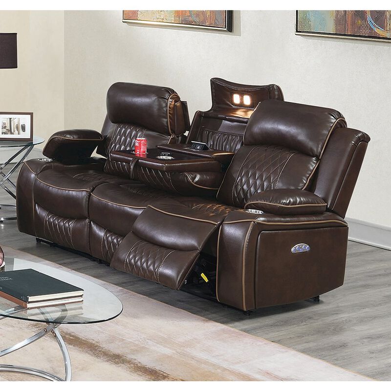 Simple Relax Leatherette Power Motion Sofa with USB Port in Brown image number 4