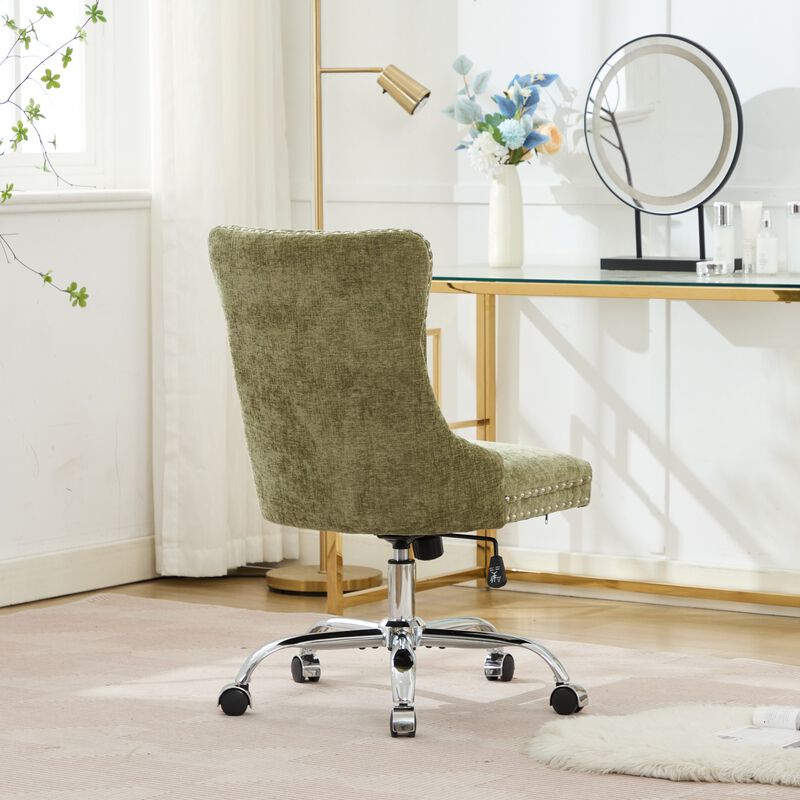 Chenille Upholstered Tufted Button Home Office Chair, Adjustable Desk Chair Swivel Office Chair image number 8