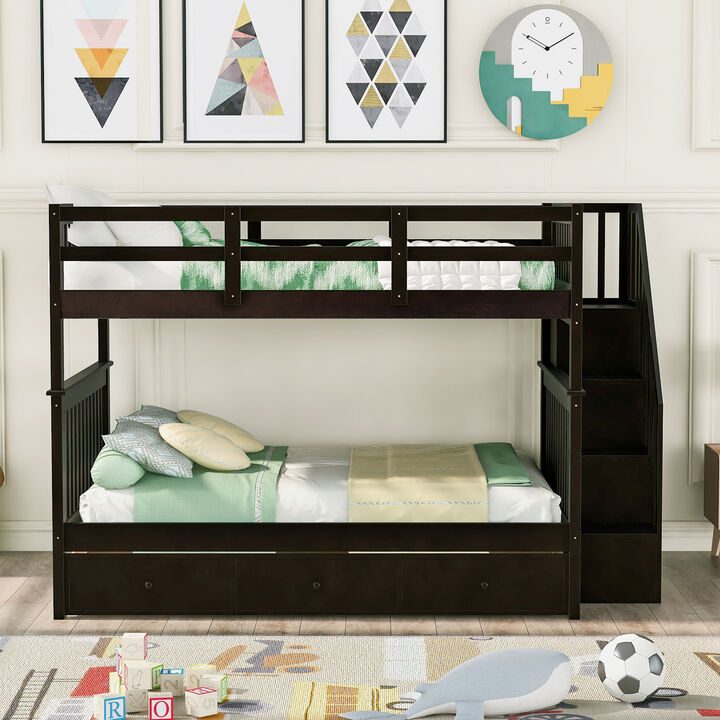 Merax Stairway Full-Over-Full Bunk Bed with Drawer