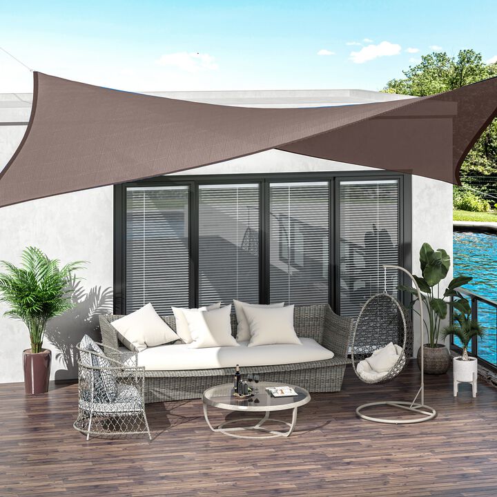 20' x 13' Rectangle Sun Shade Sail Canopy Outdoor Shade Sail Cloth for Patio Deck Yard with D-Rings and Rope Included - Brown