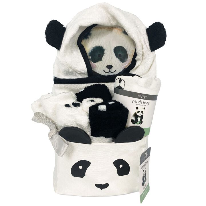 Bedvoyage Rayon Viscose Bamboo Comfort Essentials - 1 Hooded Towel, 1 Panda Swaddle, 7 Baby Washcloths and 1 Small Panda Basket