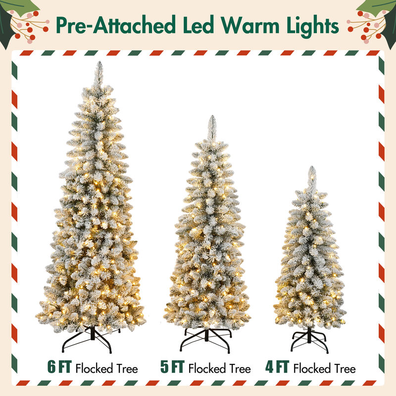 Whisen 3 Pcs Flocked Artificial Christmas Tree Set with Lights, 4ft 5ft 6ft Christmas Snow Tree Set image number 8