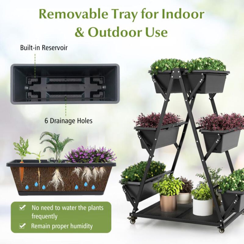 Hivvago 3-Tier Vertical Raised Garden Bed with 4 Wheels and 6 Container Boxes