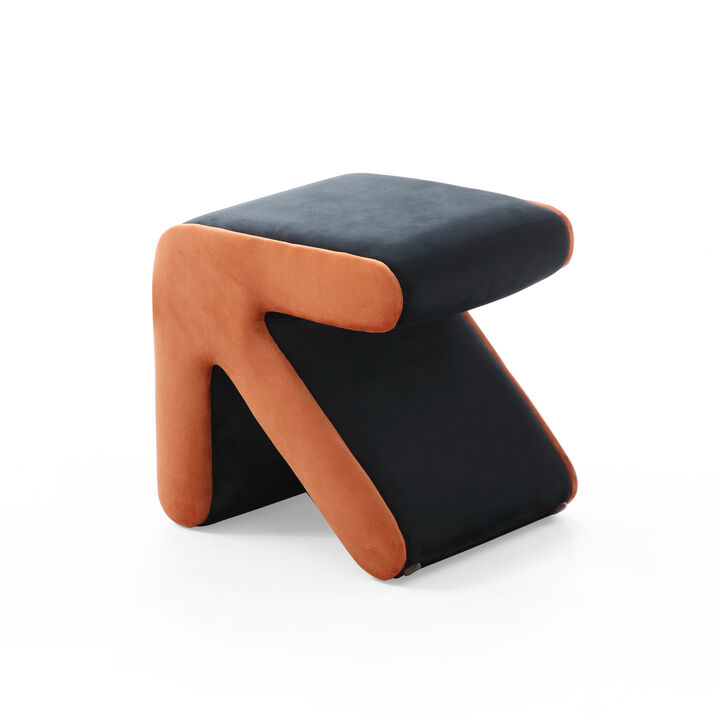 Streamdale Multifaceted Velvet Ottoman/Stool in Black+Orange