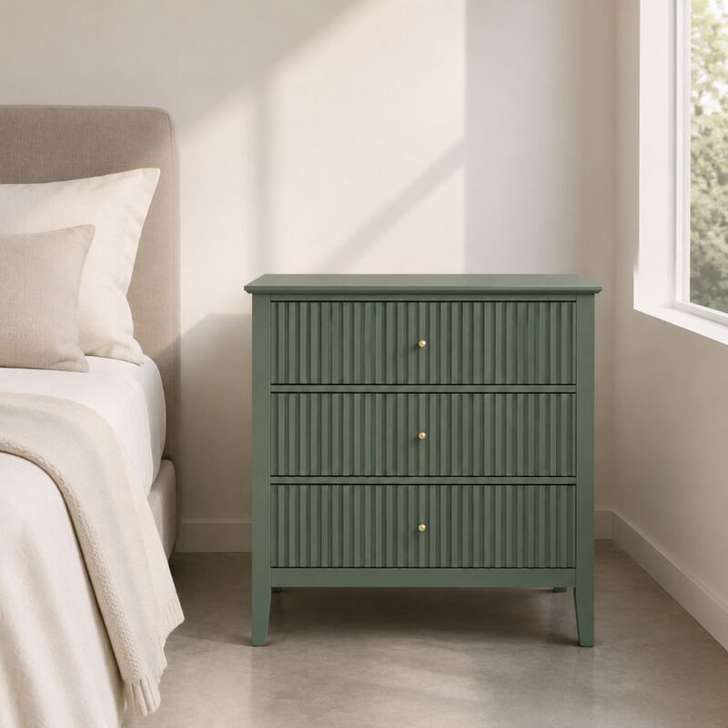 GOODSILO 32 Inch Wide Fluted 3-Drawer Nightstand Large Modern Bedroom End Table with Spacious Storage and Soft-Close Drawers image number 2
