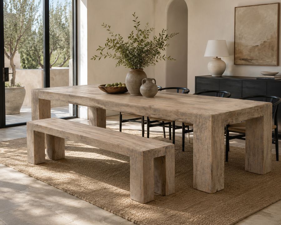 Ravello Solid Wood Bench in Weathered Gray