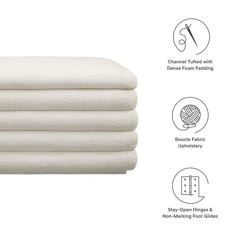 Modway Mezzo 46 Inch Boucle Fabric Upholstered Storage Bench in Cloud - Channel Tufted Ottoman for Bedroom, Entryway - Versatile Bed and Living Room Bench with Storage image number 8