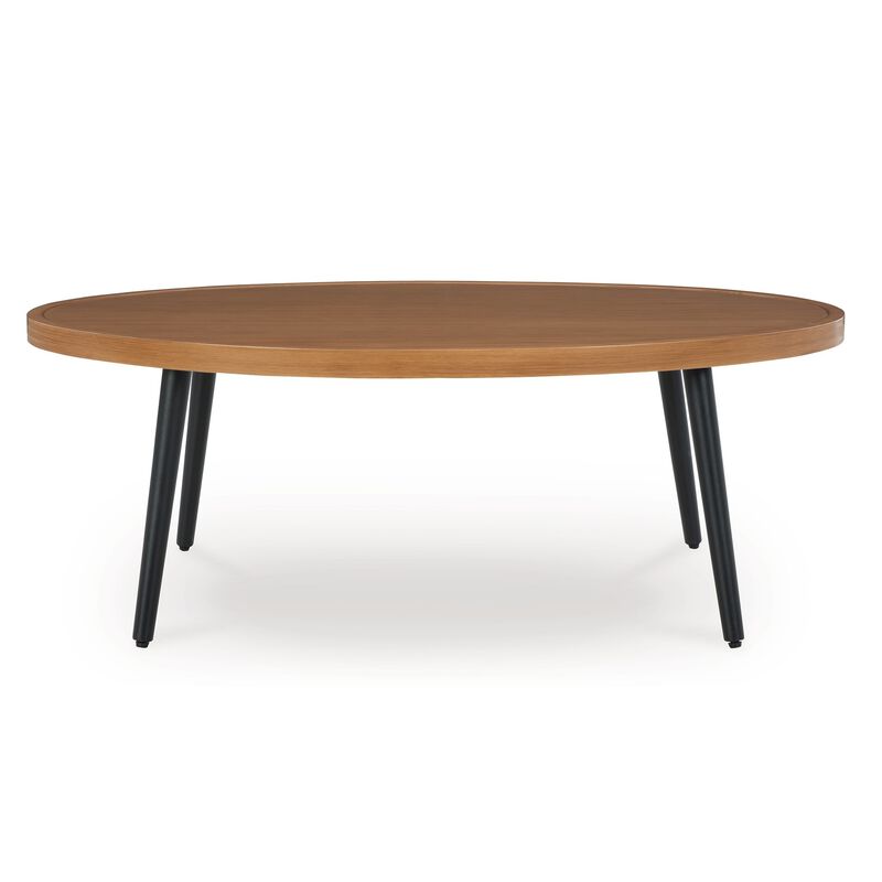 Izon Outdoor Cocktail Coffee Table, Modern 48 Inch Black Brown Metal - Benzara