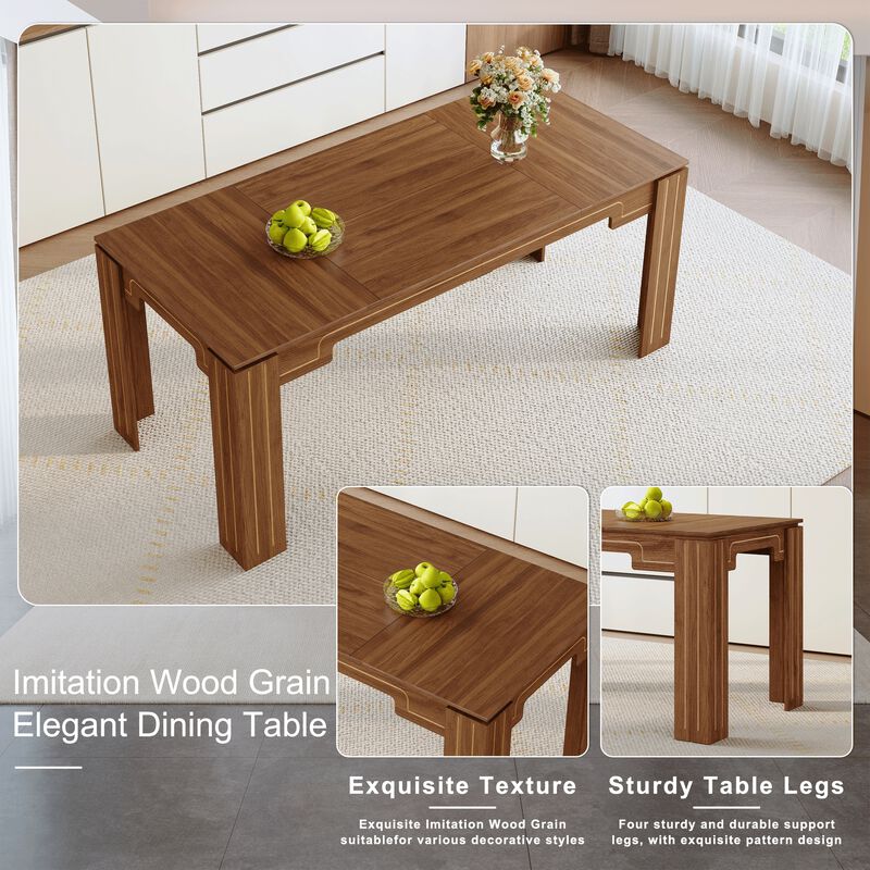 Whisen Dining Table with Groove Legs, MDF Space-Saving for Kitchen Living Room image number 4