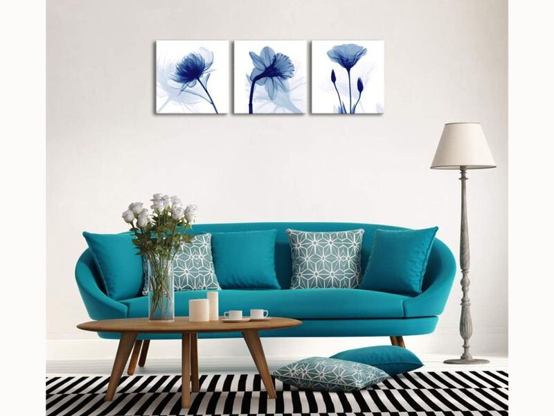Blue Abstract Flowers Canvas – 3-Panel Giclée Prints for Living Room & Bedroom Wall Décor