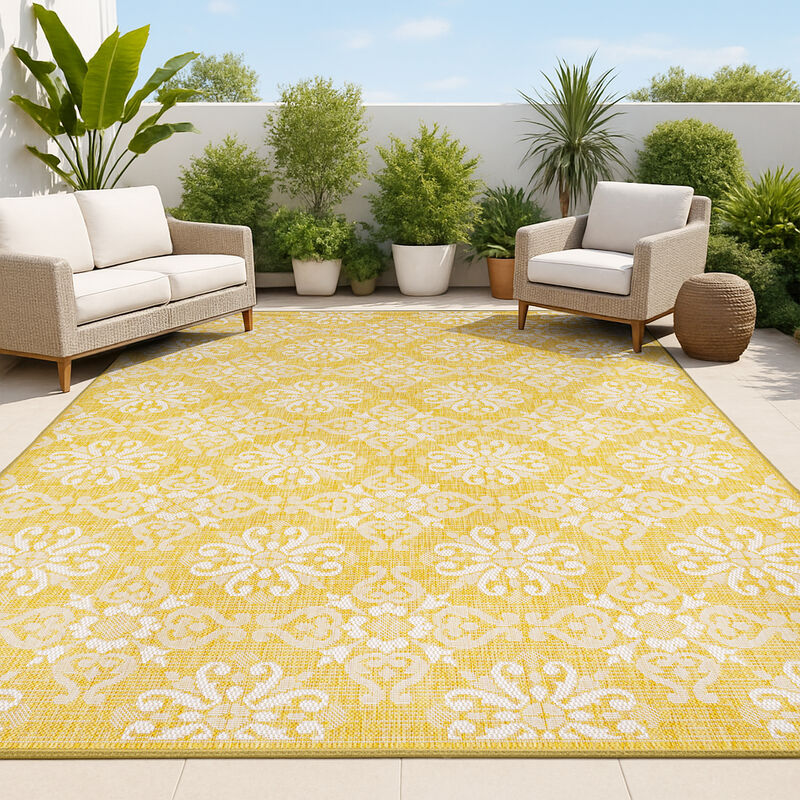 Amora Traditional Mediterranean Tile Design Indoor/Outdoor Area Rug