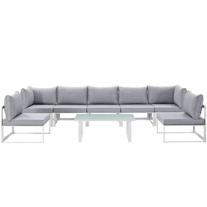 Fortuna 8 Piece Outdoor Patio Sectional Sofa Set - White Gray