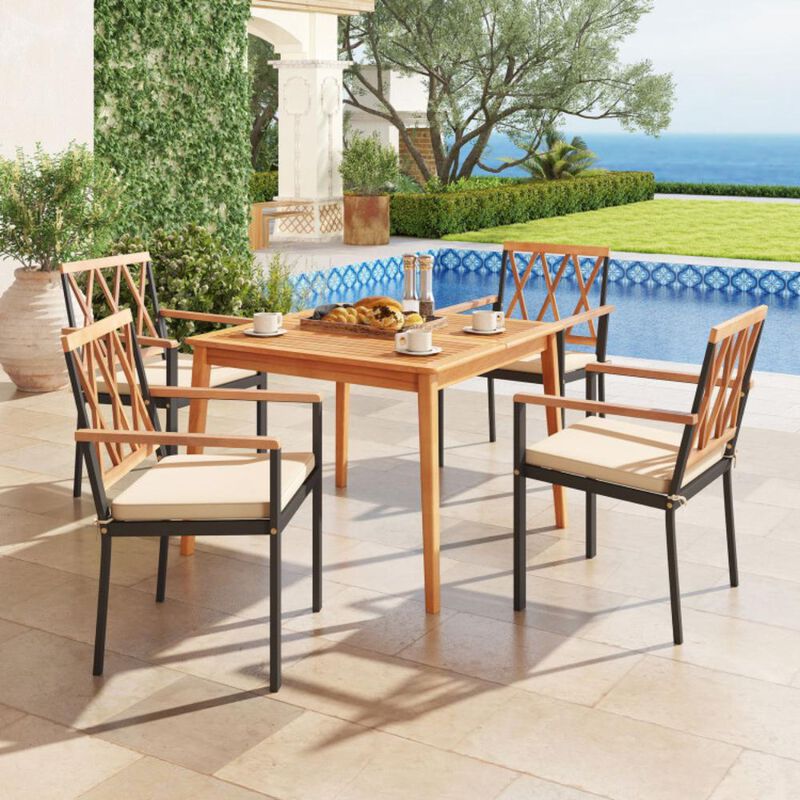 Hivvago 5 Piece Patio Acacia Wood Dining Set Solid Wooden Dining Furniture with Umbrella Hole
