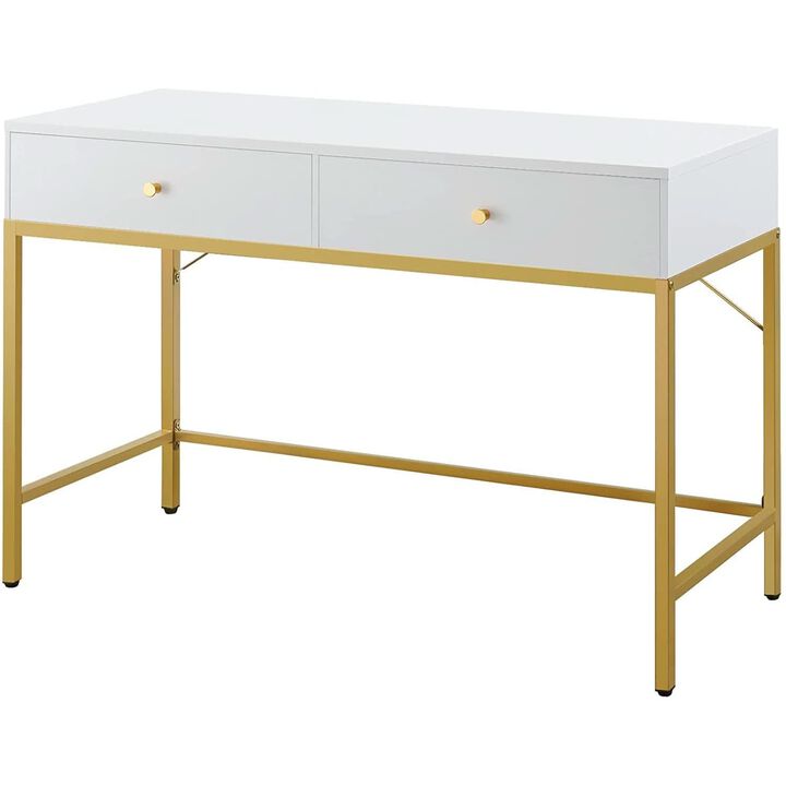 ShipItFurniture White and Gold Vanity Desk with 2 Drawers