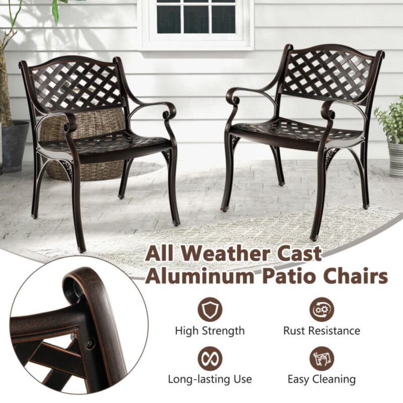 Hivvago Cast Aluminum Patio Chairs Set of 2 Dining Chairs with Armrests Diamond Pattern