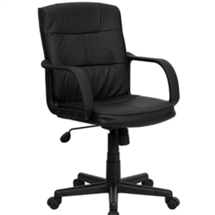 QuikFurn Black Mid-Back Polyurethane & Leather Office Chair with Nylon Arms