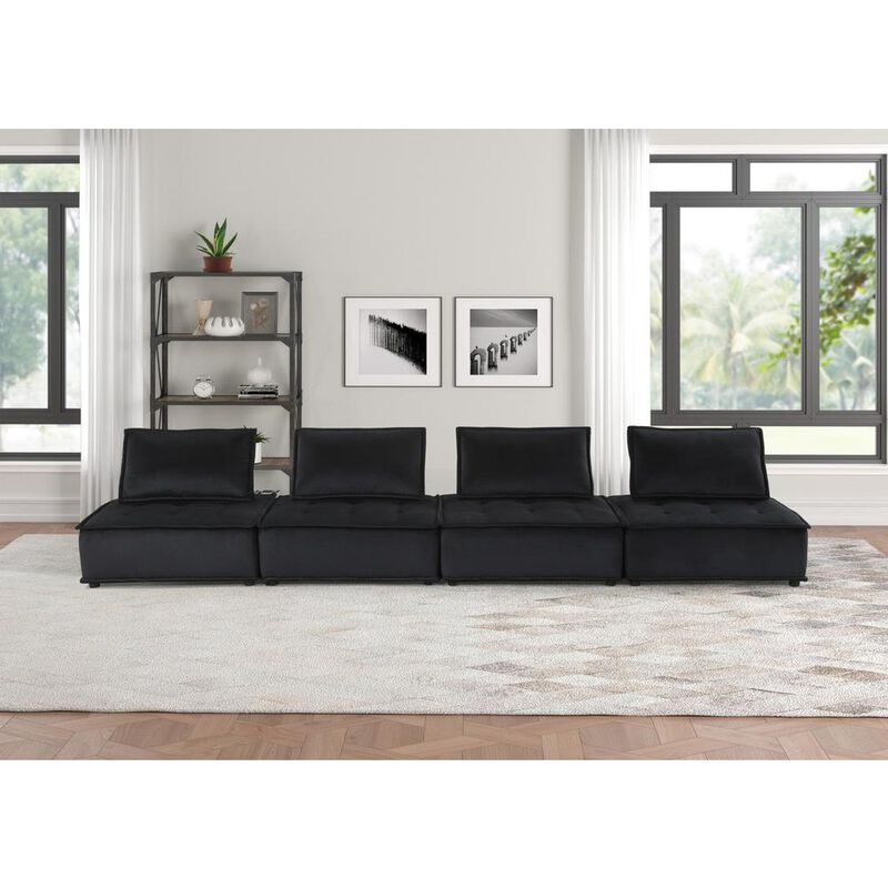 Lilola Home Anna Black Velvet 4 Pc Sectional Sofa