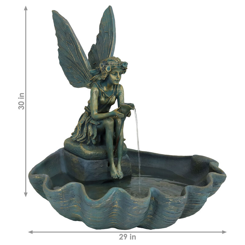Sunnydaze Fiberglas Bronze Fairy Shell Outdoor Water Fountain - 30 in