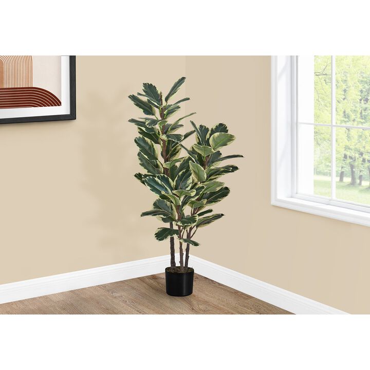 Monarch Specialties I 9544 - Artificial Plant, 51" Tall, Dracaena Tree, Indoor, Faux, Fake, Floor, Greenery, Potted, Real Touch, Decorative, Green Leaves, Black Pot