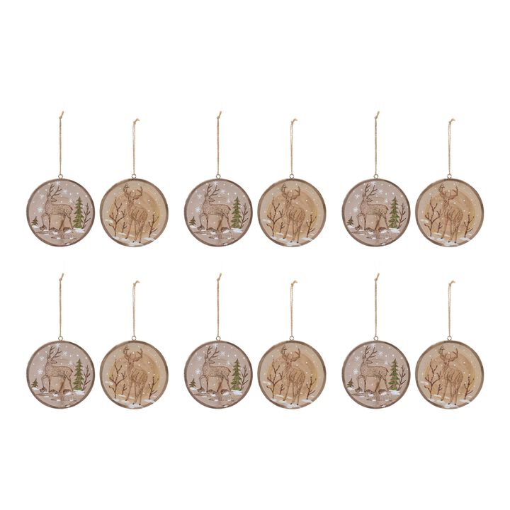Wood Deer Tree Disc Ornament (Set of 12)