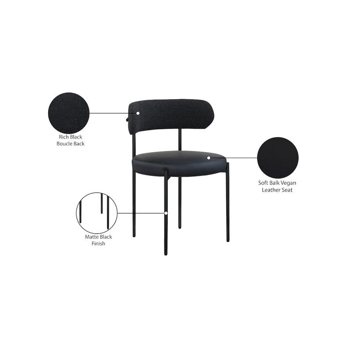 Meridian Furniture Beacon Black Vegan Leather and Boucle Fabric Dining Chair, Set of 2