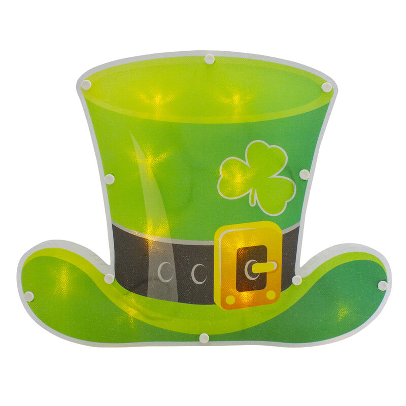 12.5" LED Lighted Irish St. Patrick's Day Leprechaun Hat Window Silhouette with Timer