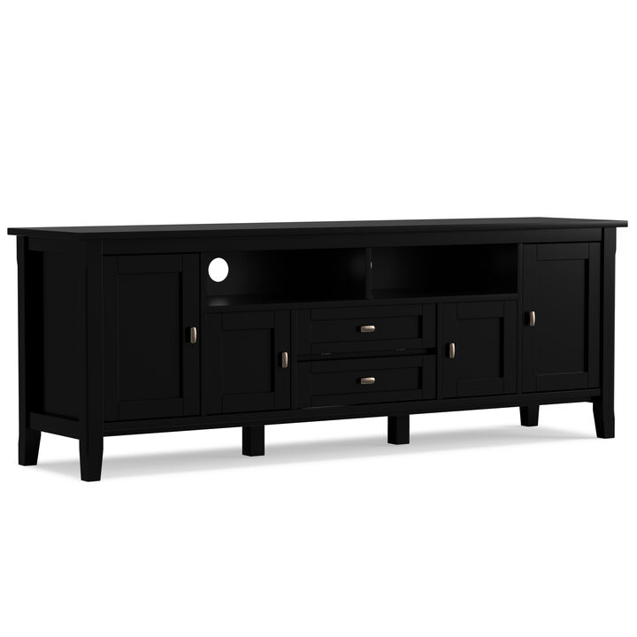 Warm Shaker SOLID WOOD 72 inch Wide Transitional TV Media Stand in Black For TVs up to 80 inches