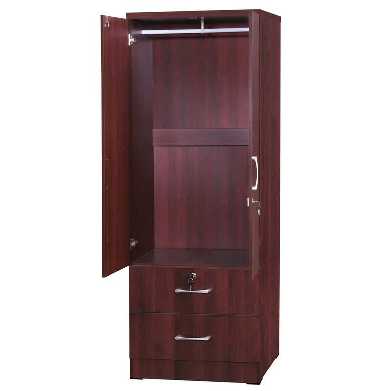 Better Home Products Grace Armoire Wardrobe with Mirror & Drawers in Mahogany