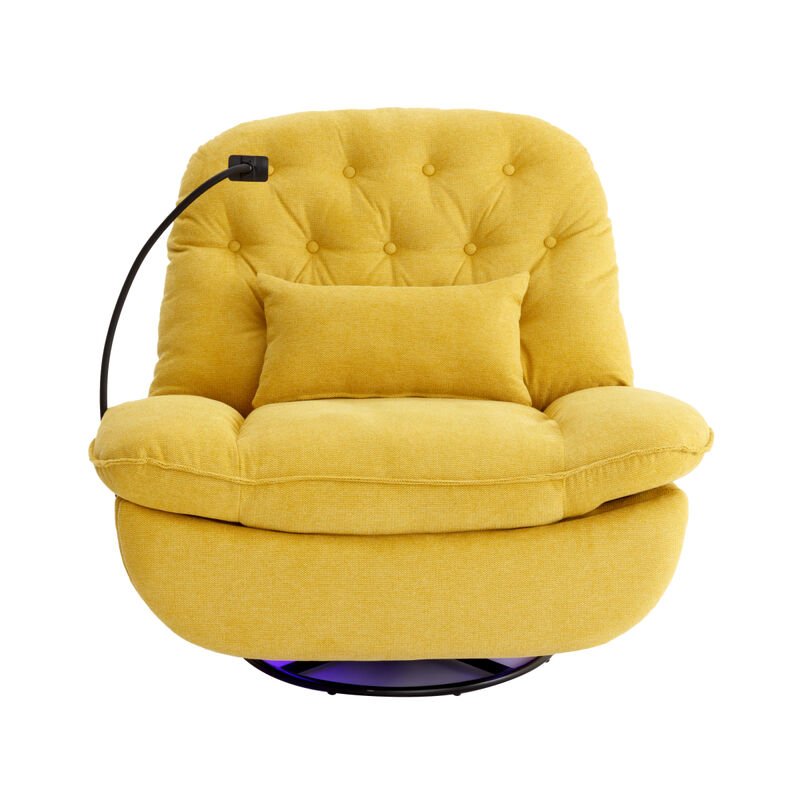 270 Degree Swivel Power Recliner with Voice Control, Bluetooth Music Player, USB Ports, Atmosphere Lamp, Hidden Arm Storage and Mobile Phone Holder for Living Room, Bedroom, Apartment, Yellow