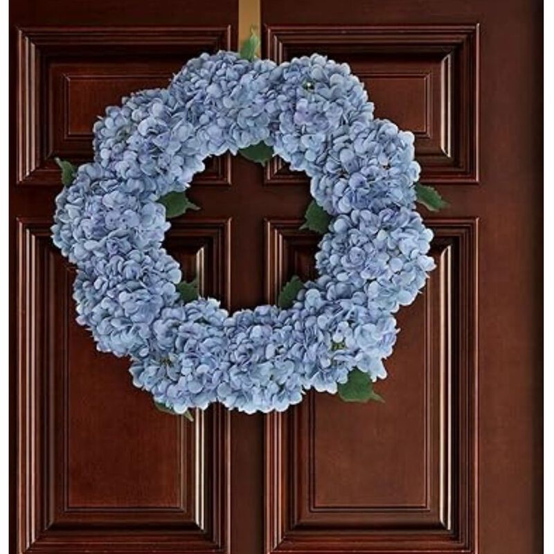 24" Blue Hydrangea Wreath - Stunning Artificial Floral Decor for Front Door, Vibrant & Lifelike Blooms for All Seasons & Celebrations image number 2
