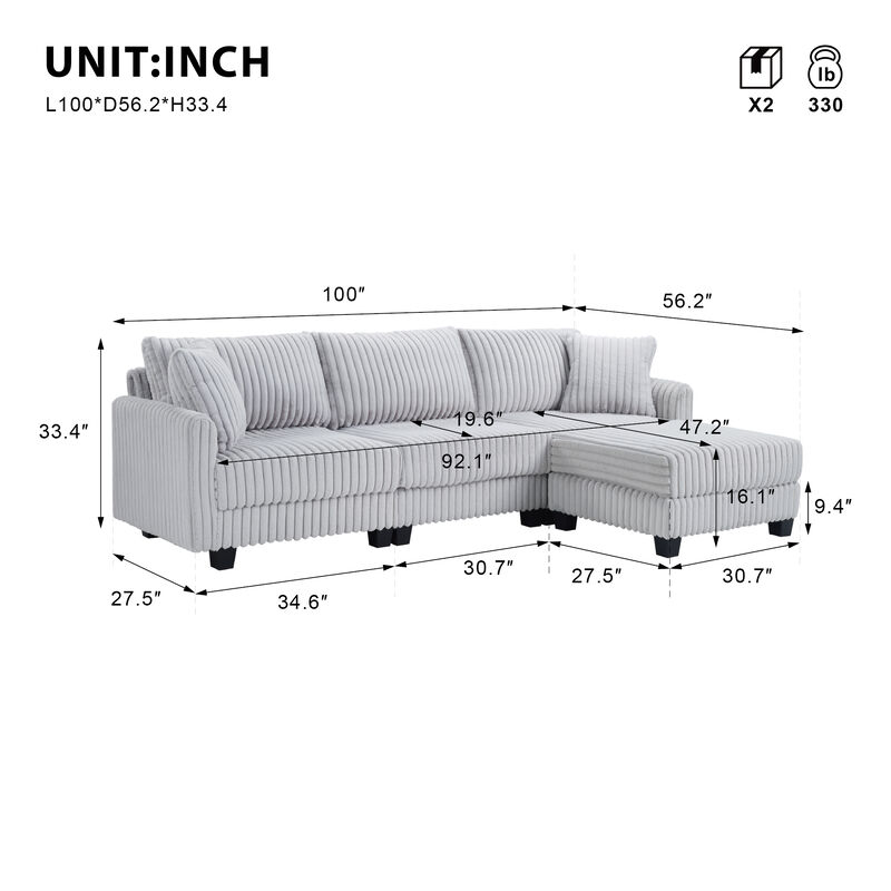 Dwedef L‑Shaped Corduroy Sectional Sofa image number 9