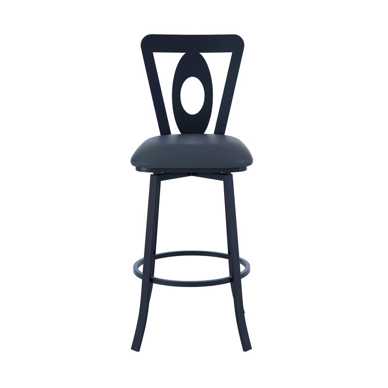 HomeRoots 30" Gray And Black Faux Leather And Fabric And Iron Bar Height Swivel Bar Chair image number 0