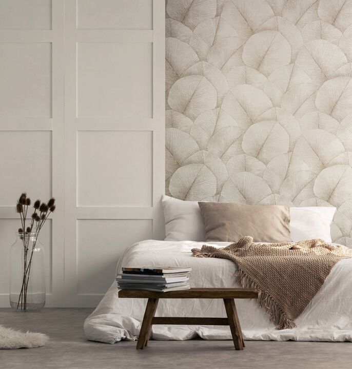 Kumano Palm Leaf Beige Wallpaper 34510