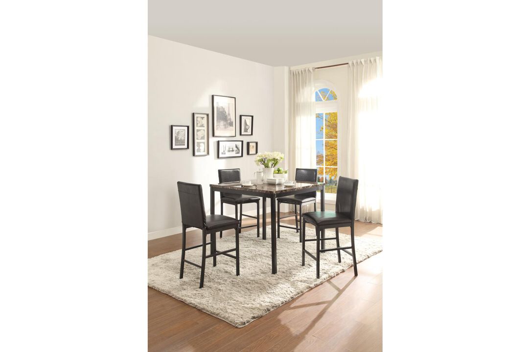Counter Height Table in Metal Frame with Faux Marble Top, Black