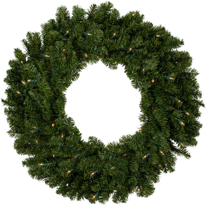Pre-Lit Canadian Pine Artificial Christmas Wreath  30-Inch  Clear Lights