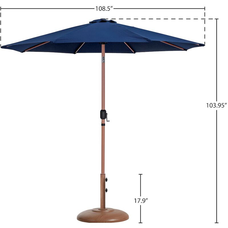 Meridian Furniture Fiji Navy Fabric / Teak Aluminum Patio Umbrella with Base Sets