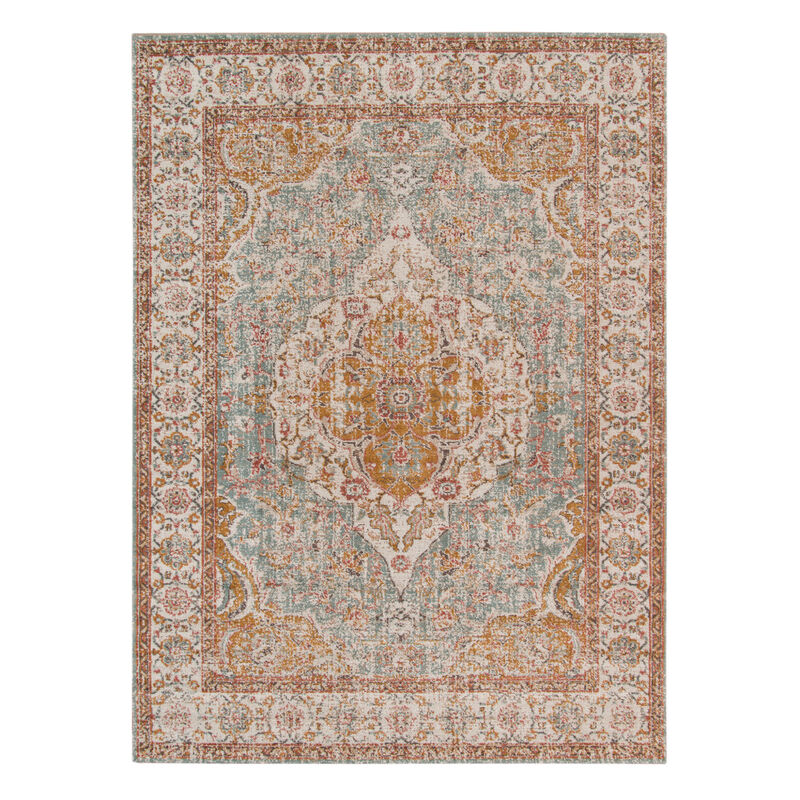 5 x 7 Blue Oriental Power Loom Area Rug With Fringe