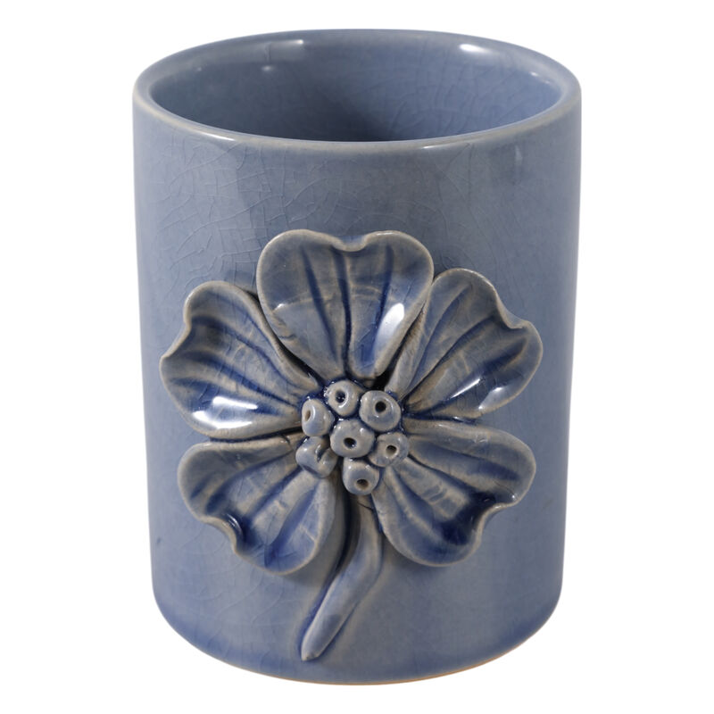 4" Flower Applique Pencil Cup, Blue image number 0