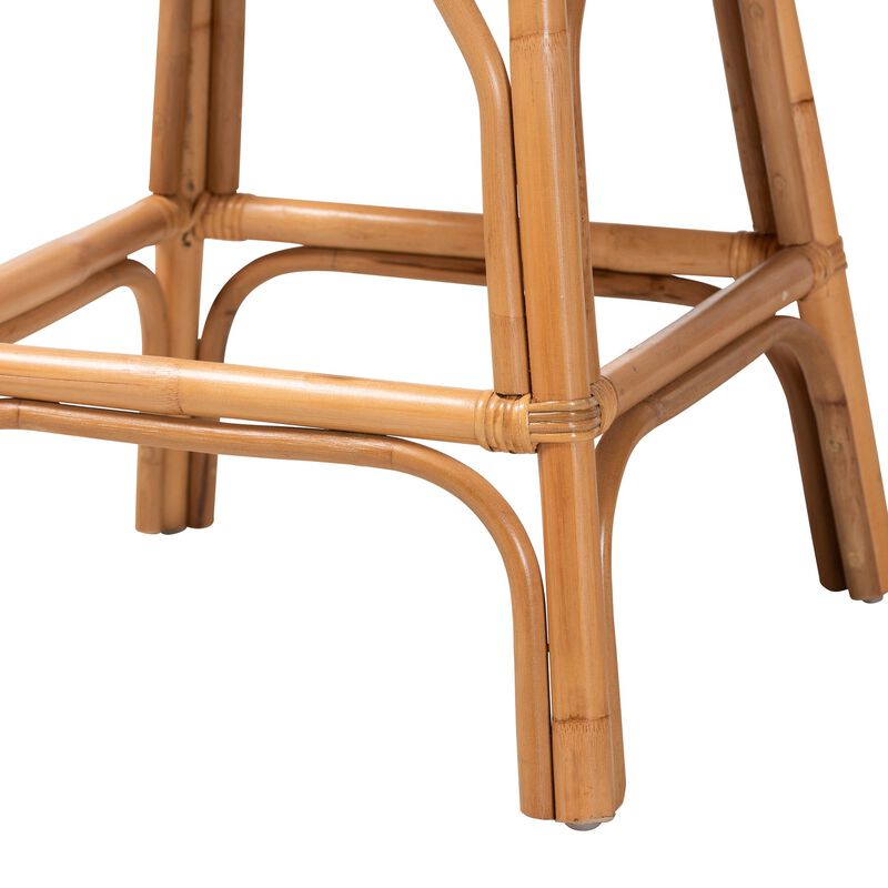 bali & pari Adam Natural Rattan Counter Stool with Cushion - Handwoven Wicker Swivel Bar Chair for Kitchen Island or Lounge Area