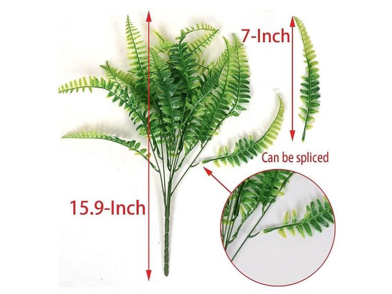 12 Piece Green Artificial Fern Plants UV Resistant Outdoor Home Decor image number 2